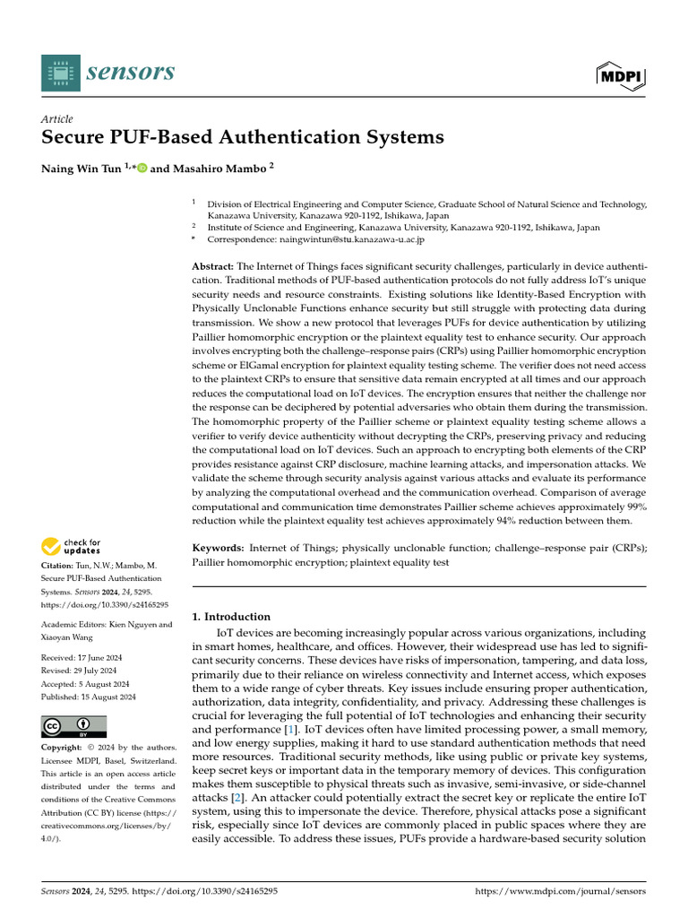 Secure PUF Authentication for IoT Devices | PDF | Encryption | Security