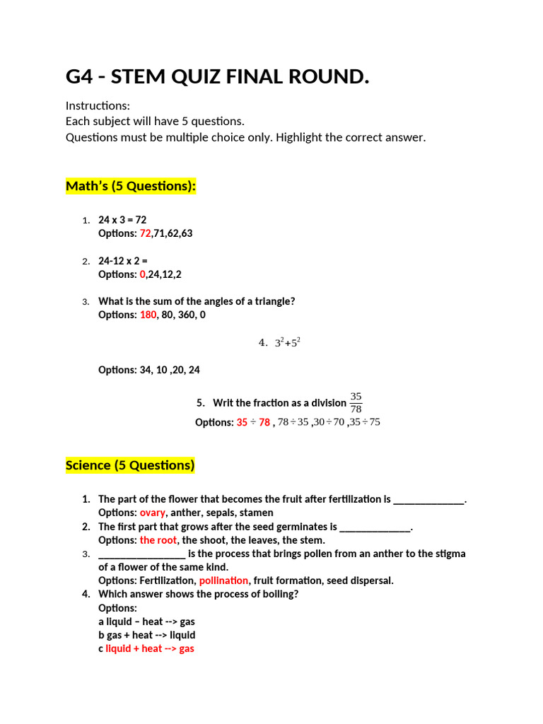 G4 - Final Round Quiz Questions | PDF