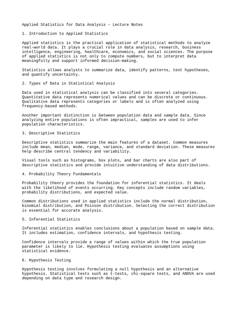 Applied Statistics for Data Analysis | PDF | Statistics | Data Analysis