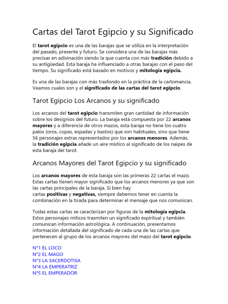 Significado del Tarot Egipcio | PDF | Tarot | Jugando a las cartas