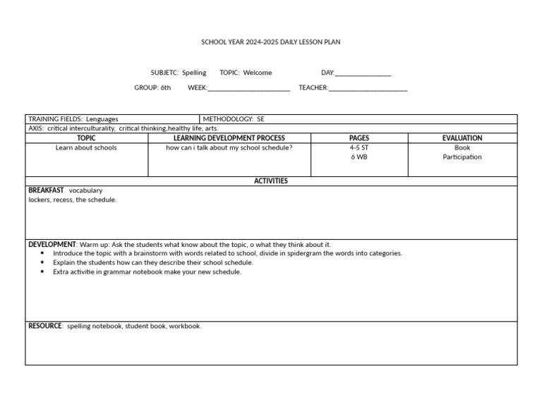 6th Grade Spelling Lesson Plan 2024-25 | PDF