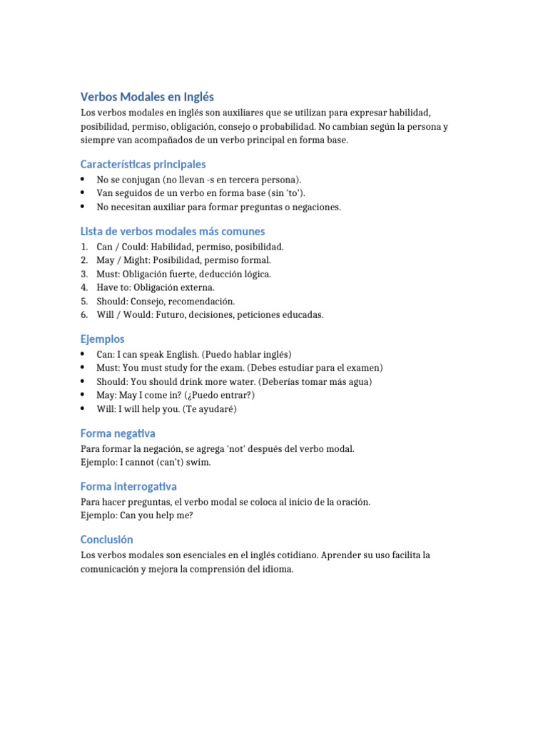 Uso de Verbos Modales en Inglés | PDF