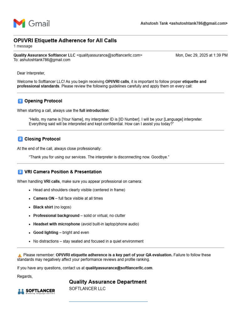 OPI/VRI Call Etiquette Guidelines | PDF | Communication | Computing
