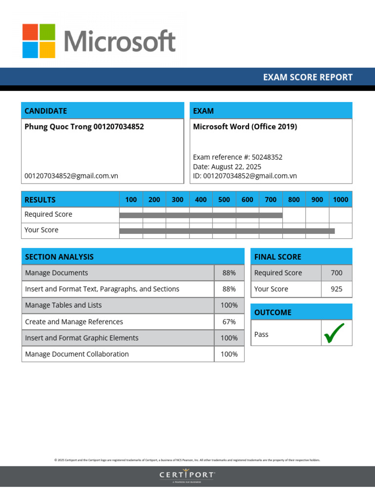 Microsoft Word Exam Score Report | PDF