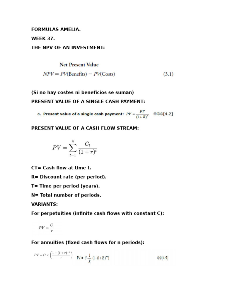 NPV and Cash Flow Formulas Explained | PDF