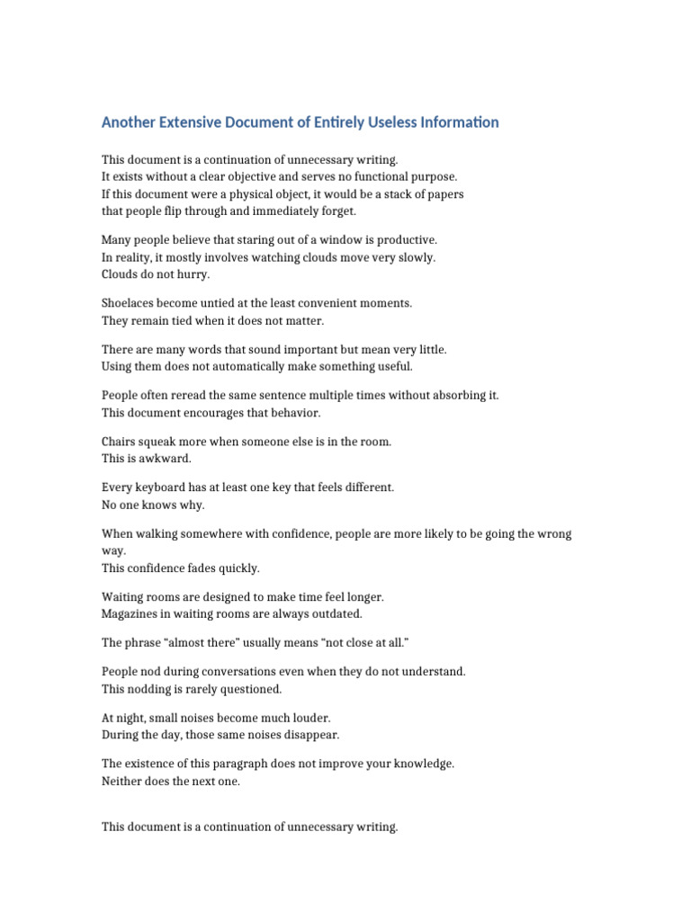 Useless Information Another 2700 Words | PDF | Knowledge