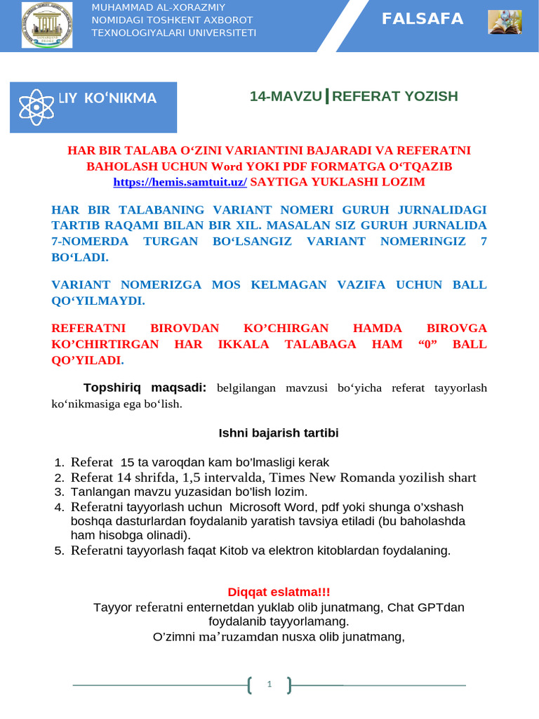 14 Mavzu Topshiriq | PDF