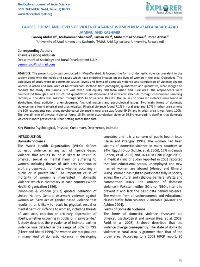 Violence Against Women in Muzaffarabad | PDF | Domestic Violence | Violence