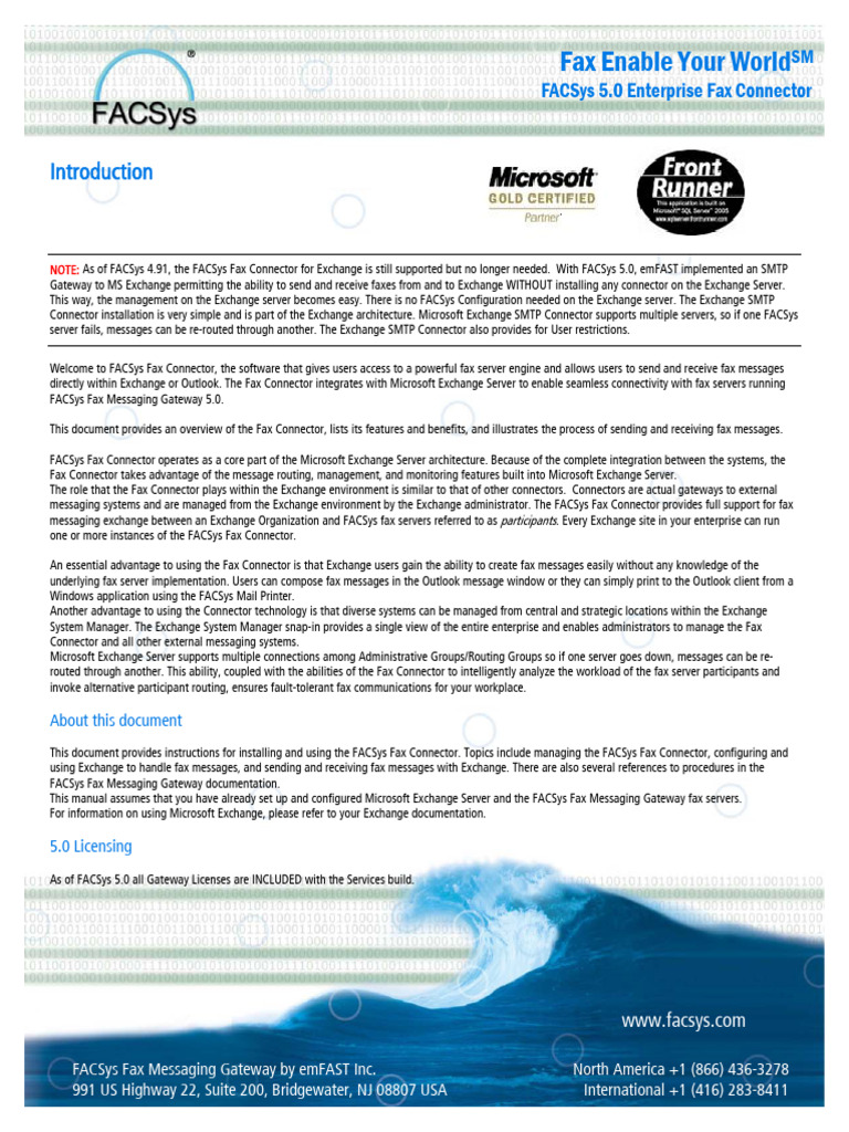 FACSys Fax Connector for Exchange Guide | PDF | Microsoft Outlook ...
