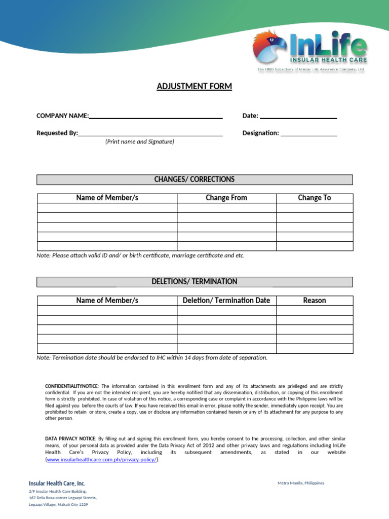 Member Adjustment Form Template | PDF | Information Privacy | Civil ...