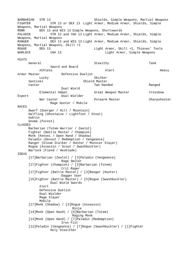D&D Character Class Combinations Guide | PDF | Dungeons & Dragons ...