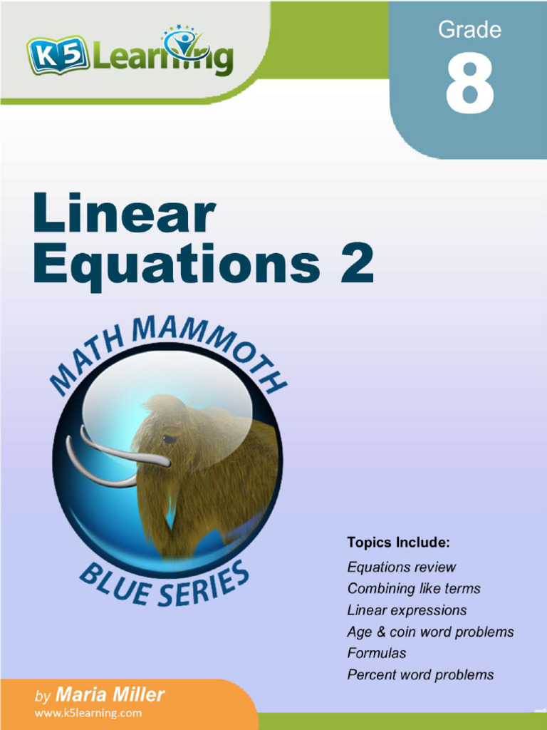 Grade 8 Linear Equations Workbook | PDF | Subtraction | Equations