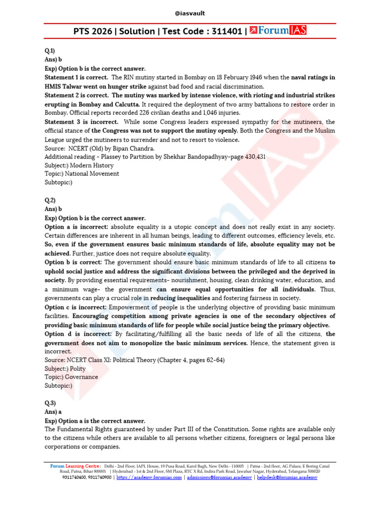 PTS 2026 Solutions for Modern History & Polity | PDF
