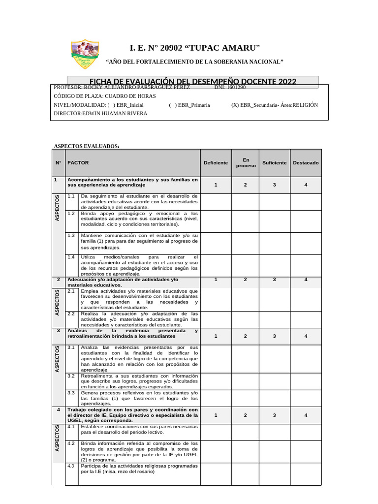 Evaluación del Desempeño Docente 2022 | PDF | Aprendizaje | Maestros
