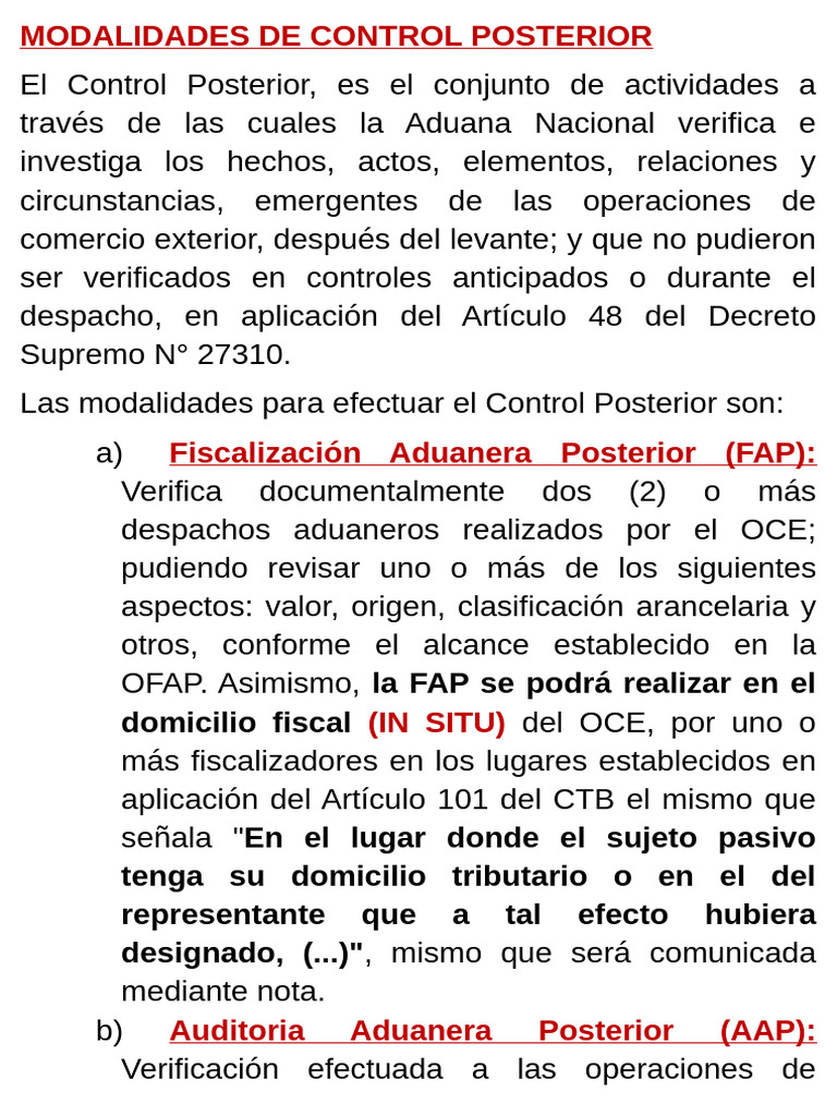 Modalidades de Control Posterior Aduanero | PDF | aduana | Business