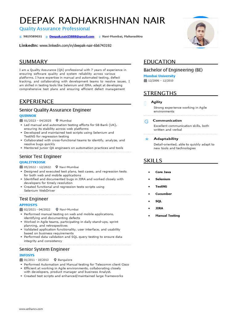 DeepakN Resume | PDF | Software Testing | Selenium (Software)