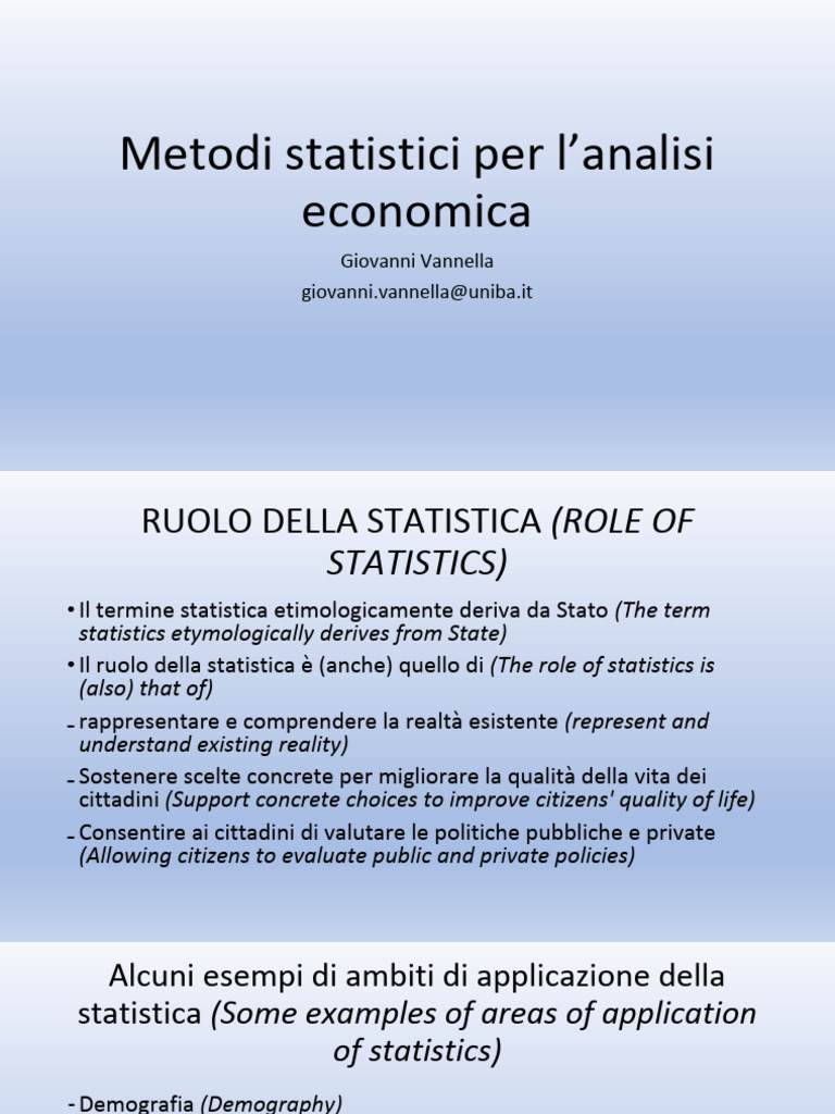Metodi Statistici Per Lanalisi Economica Tirana2025-2026Prima Parte | PDF