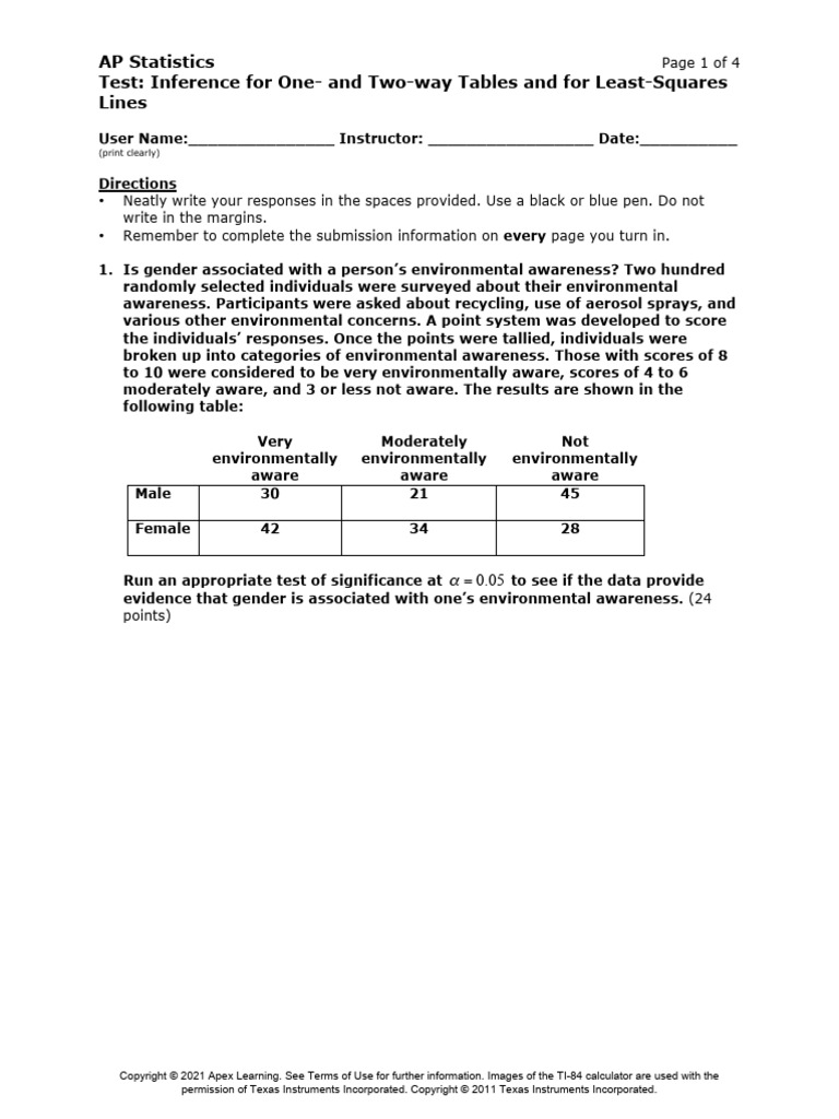 AP Statistics Inference Test Guide | PDF | Regression Analysis | Least ...