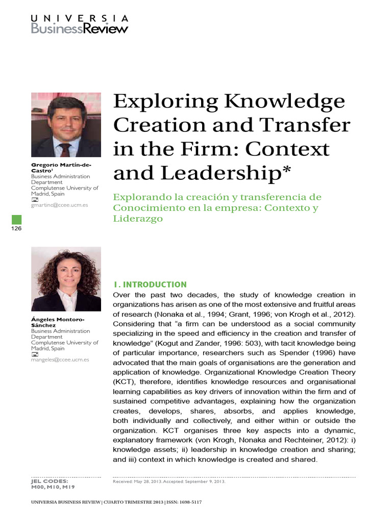 Knowledge Creation and Transfer in Firms | PDF | Tacit Knowledge ...