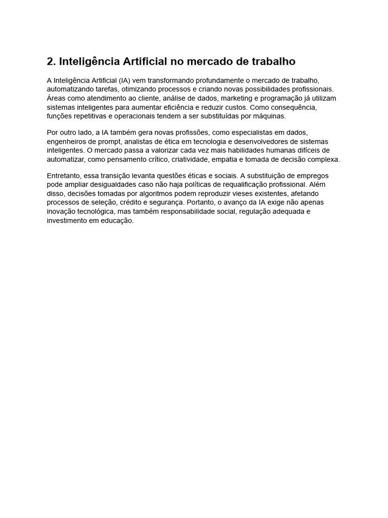 Impactos da IA no Mercado de Trabalho | PDF