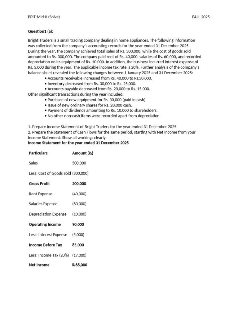 Mid II (Solution) | PDF | Expense | Cash Flow Statement