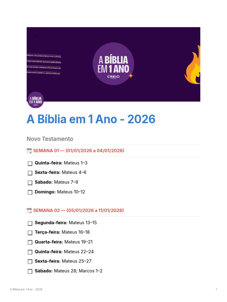 Leitura da Bíblia em 2026: Cronograma | PDF | Livros de crônicas ...