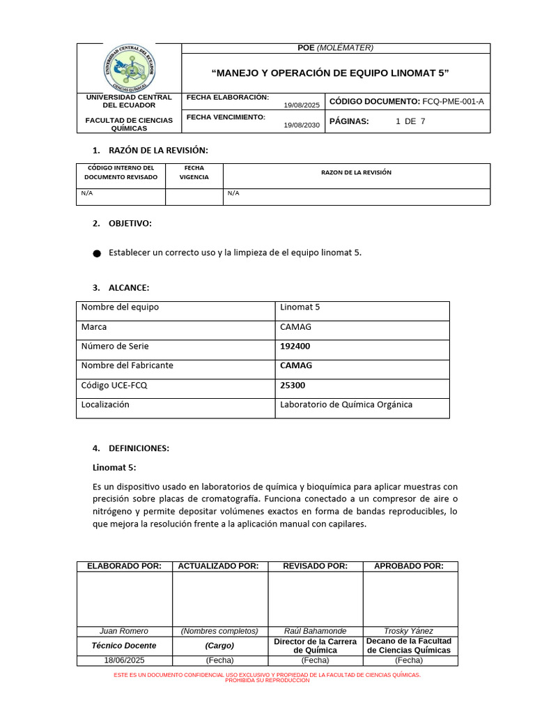POE Manejo de Equipo - LINOMAT5 | PDF | Cromatografía | Cromatografía ...