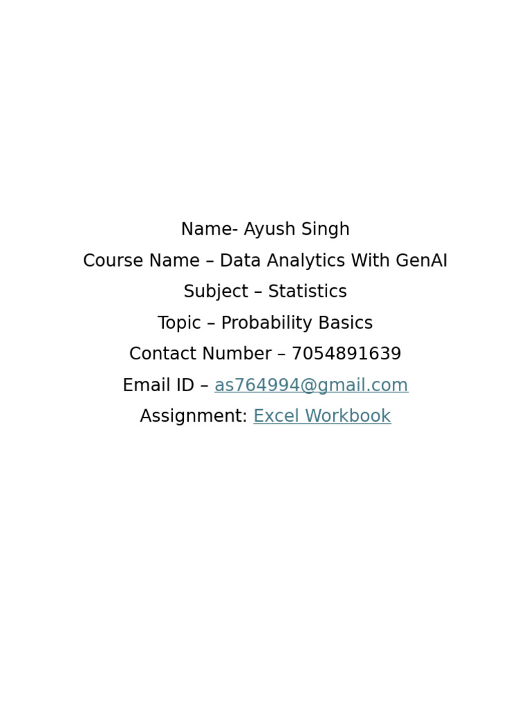 Ayush Singh Assignment 7 PW Probabilty Basics | PDF
