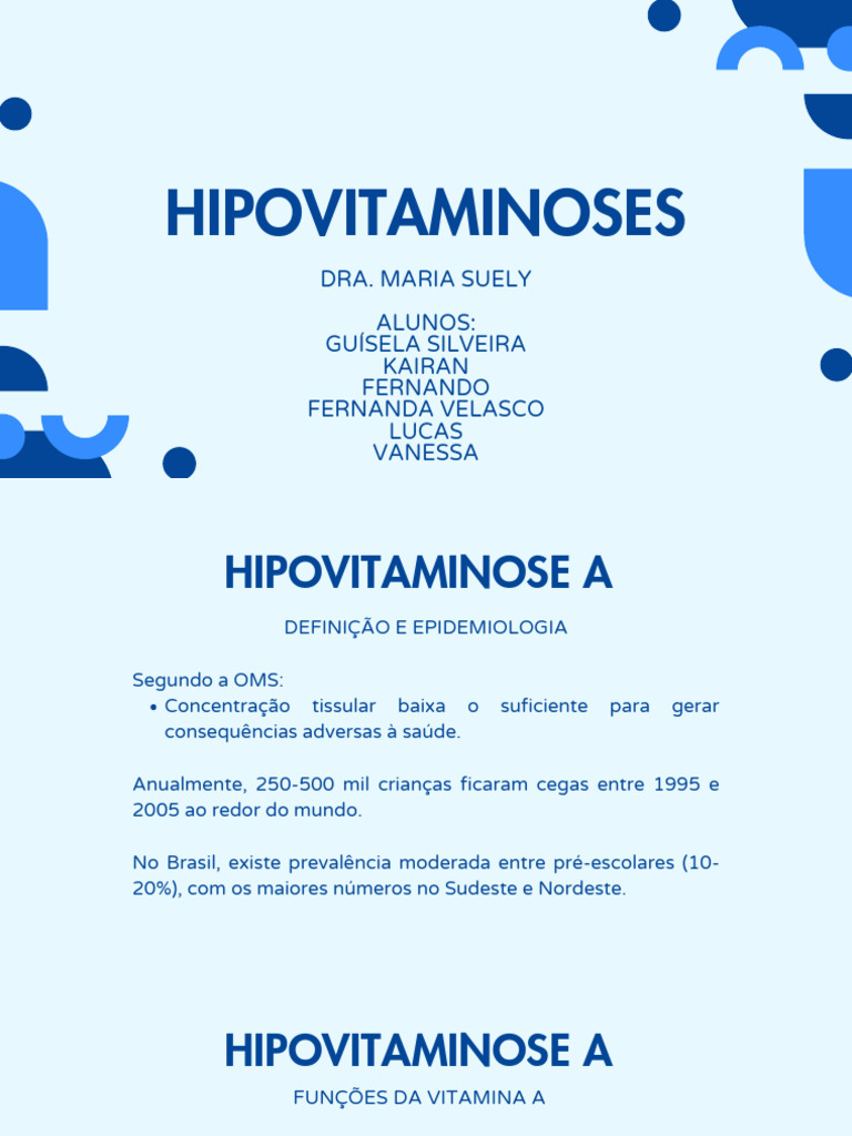 Hipovitaminoses: Causas e Tratamentos | PDF | Vitamina A | Vitamina