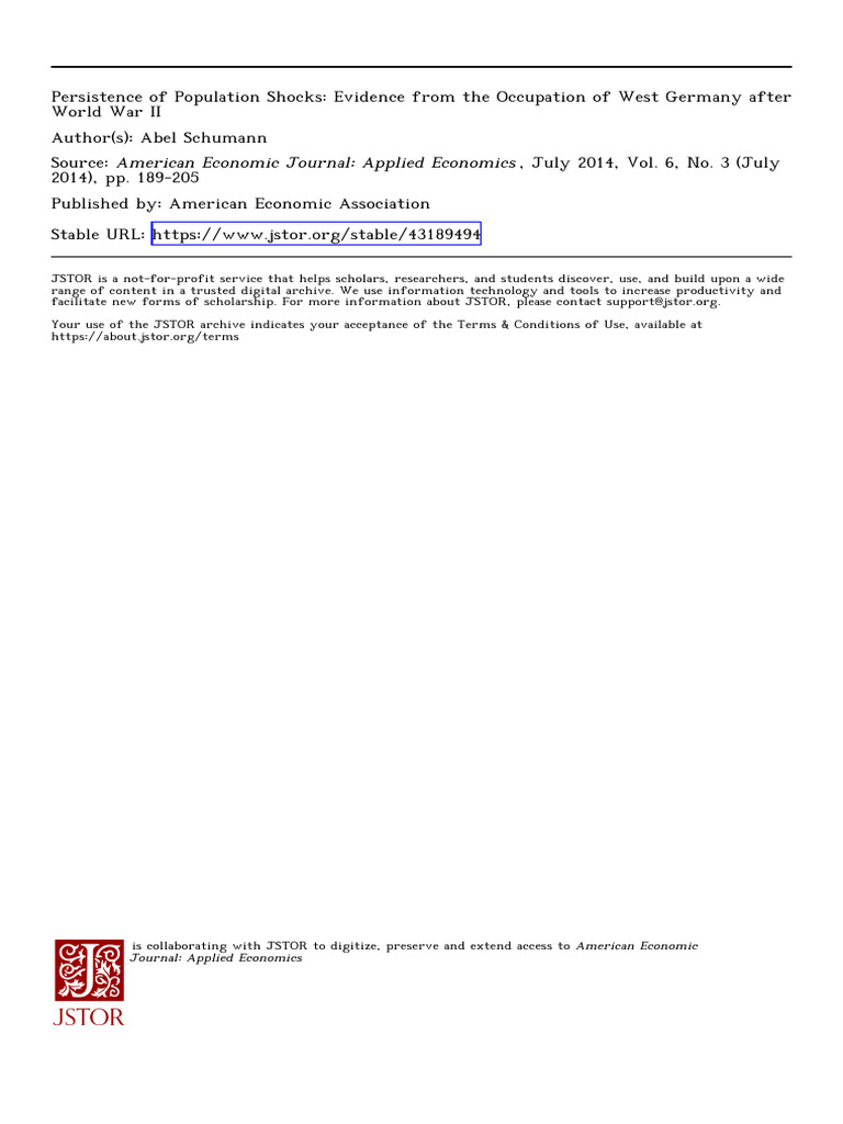Population Shock Persistence in Post-WWII Germany | PDF | Economics ...