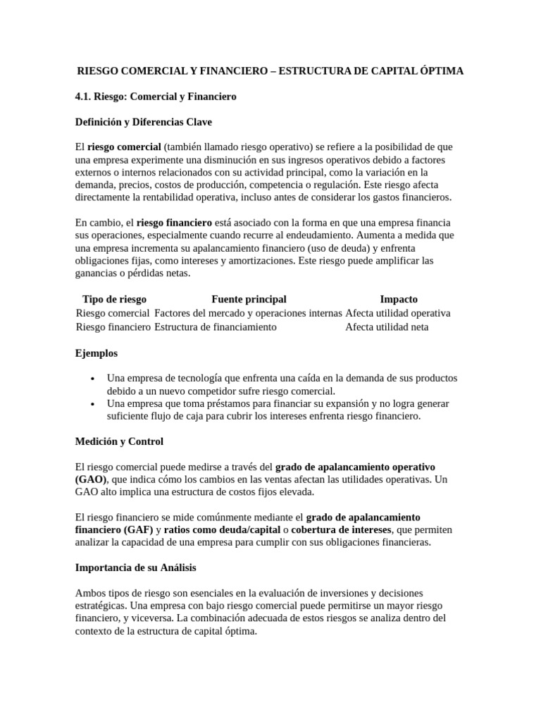 Riesgo Comercial y Financiero en Capital | PDF | Apalancamiento ...