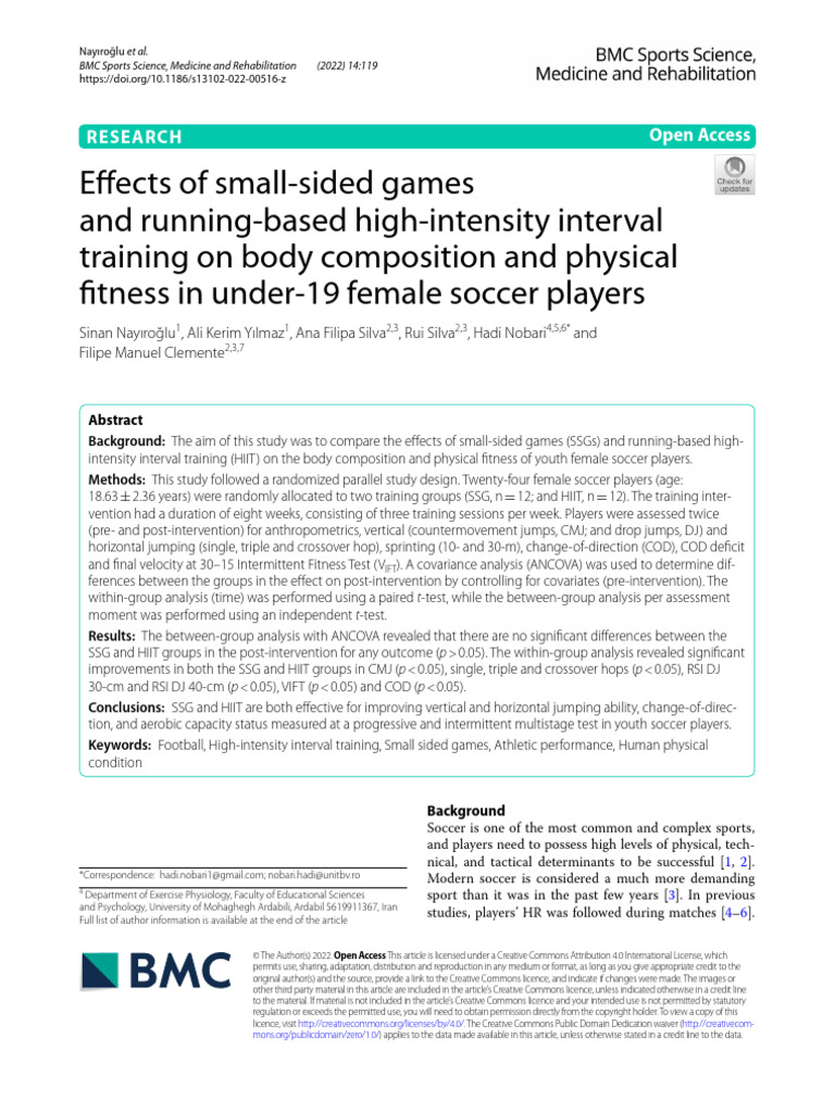 Effects of SSG vs HIIT on Female Soccer Players | PDF | High Intensity ...