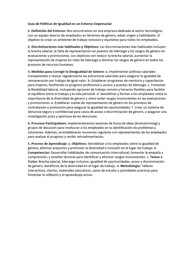 Políticas de Igualdad en Empresas Tecnológicas | PDF | Igualdad de ...
