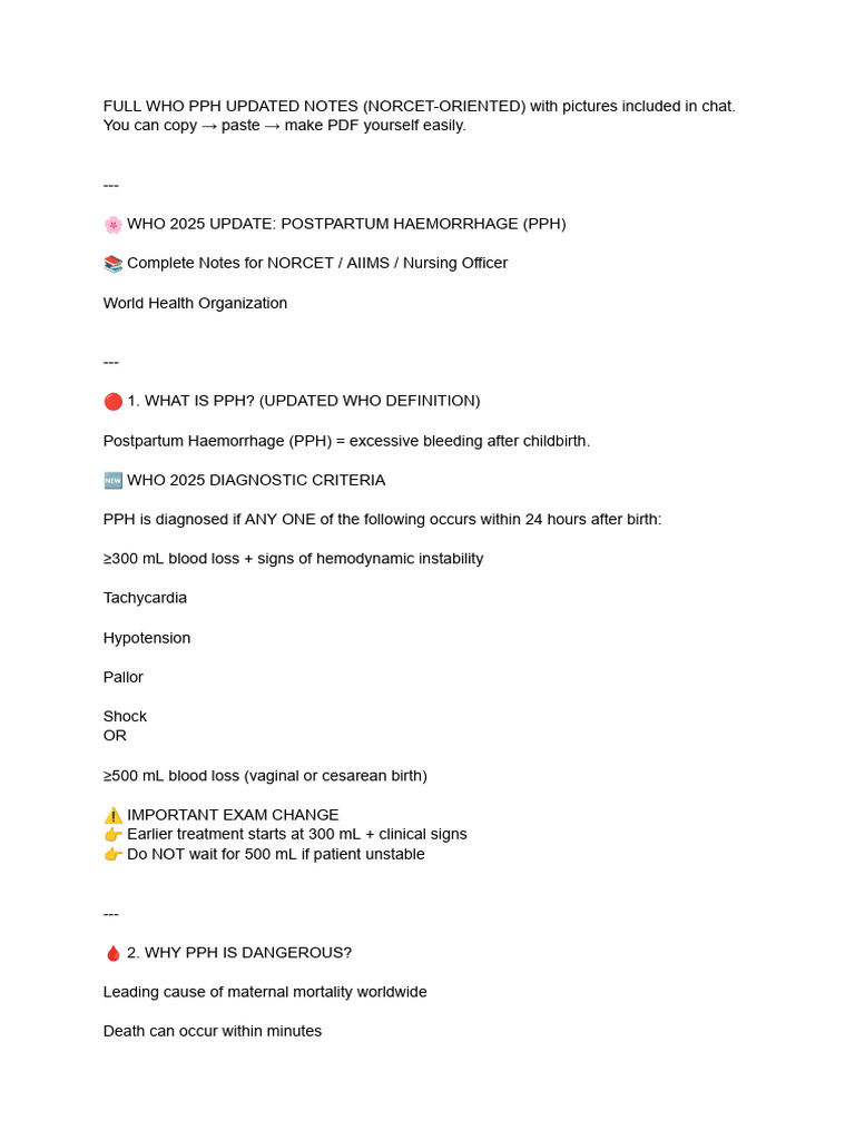 Updated WHO PPH Guidelines for Nurses | PDF | Obstetrics | Medical ...