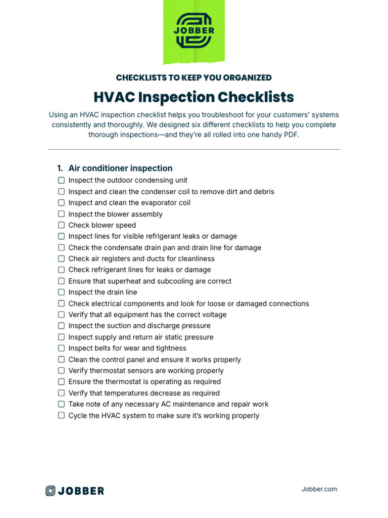 HVAC Inspection Checklists PDF Guide | PDF | Thermostat | Duct (Flow)
