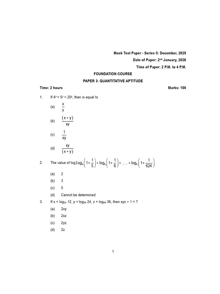 Quantitative Aptitude Mock Test Paper | PDF | Interest | Present Value