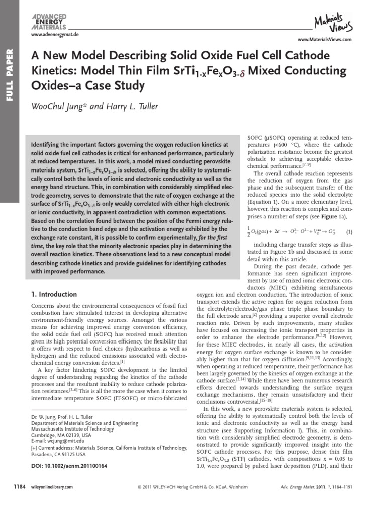 aenm.201100250 | PDF | Solid Oxide Fuel Cell | Electron