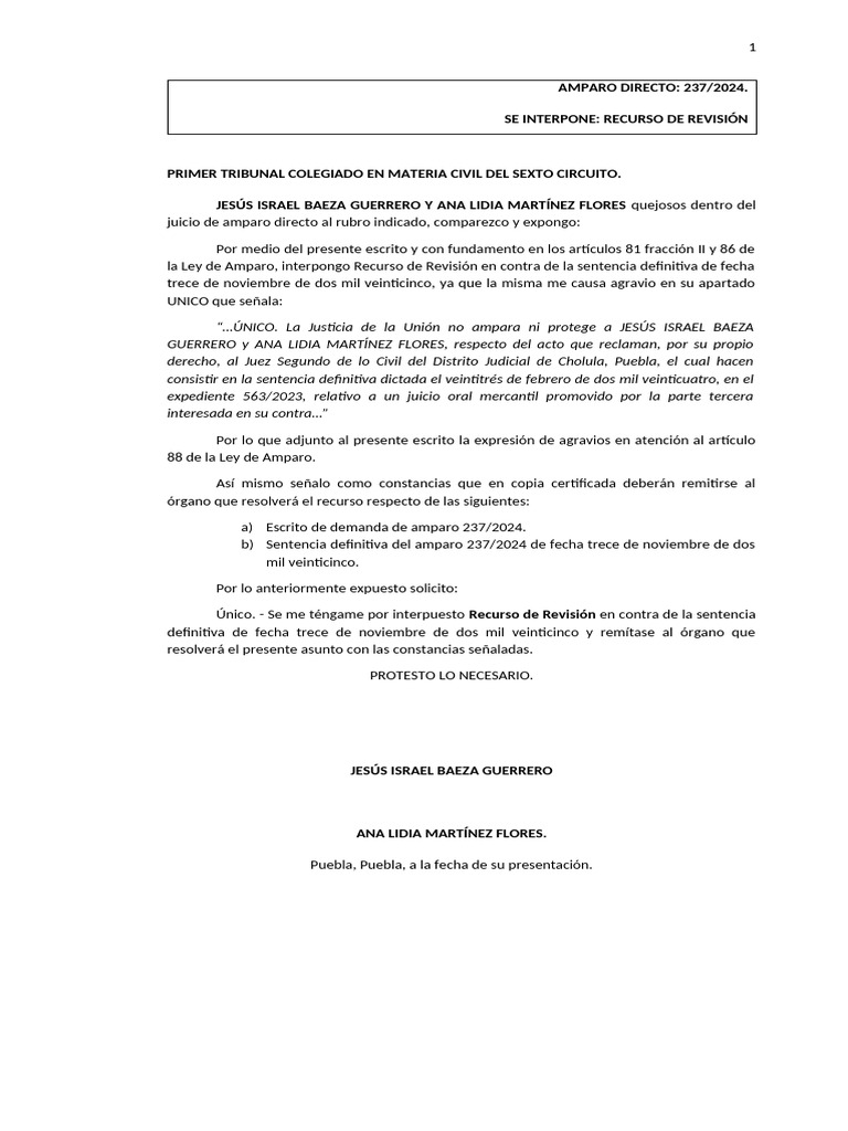 Recurso de Revision vs Amparo 237-2024 | PDF | Sentencia (ley) | Justicia