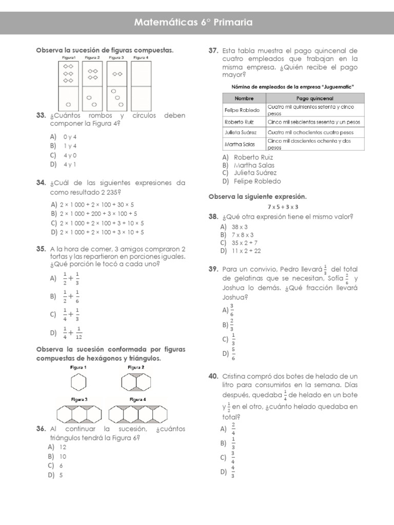 Ejercicios de Matemáticas 6° Primaria | PDF | Rectángulo | Geometría ...
