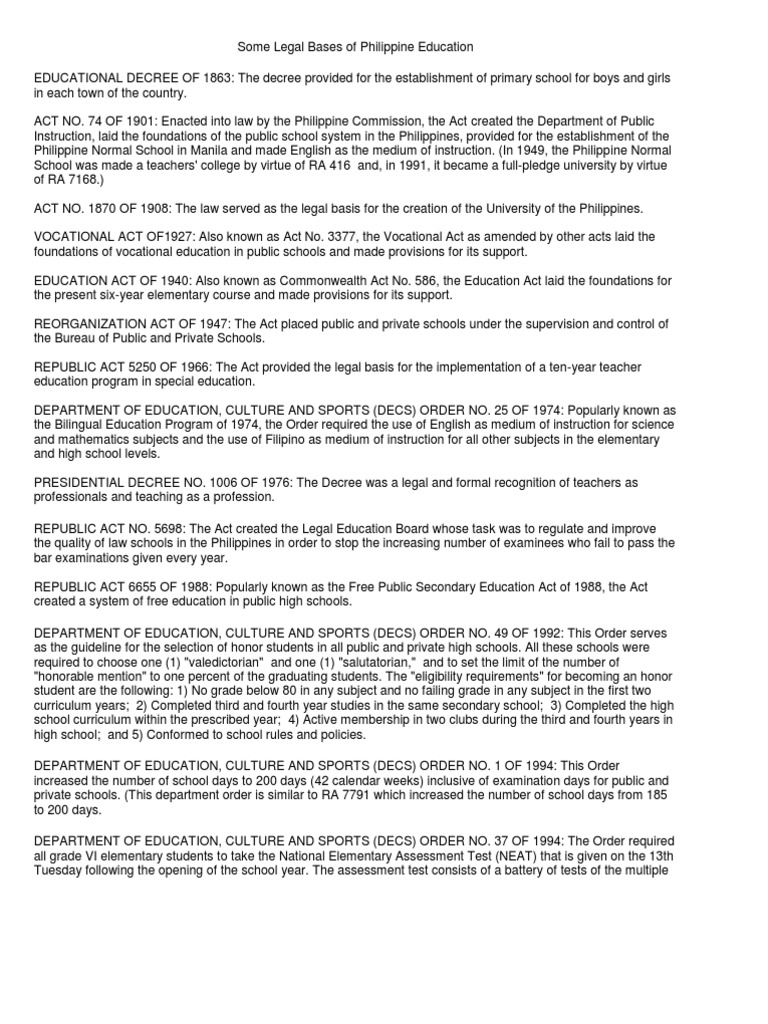 Legal Foundations of Philippine Education | PDF | Secondary School ...