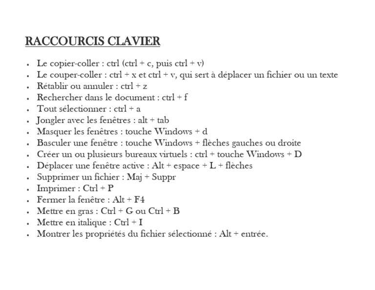Raccourcis Clavier Essentiels Windows | PDF