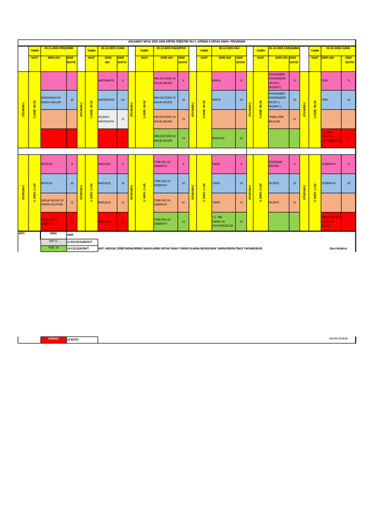 Sinav Programi 29.12.2025 | PDF