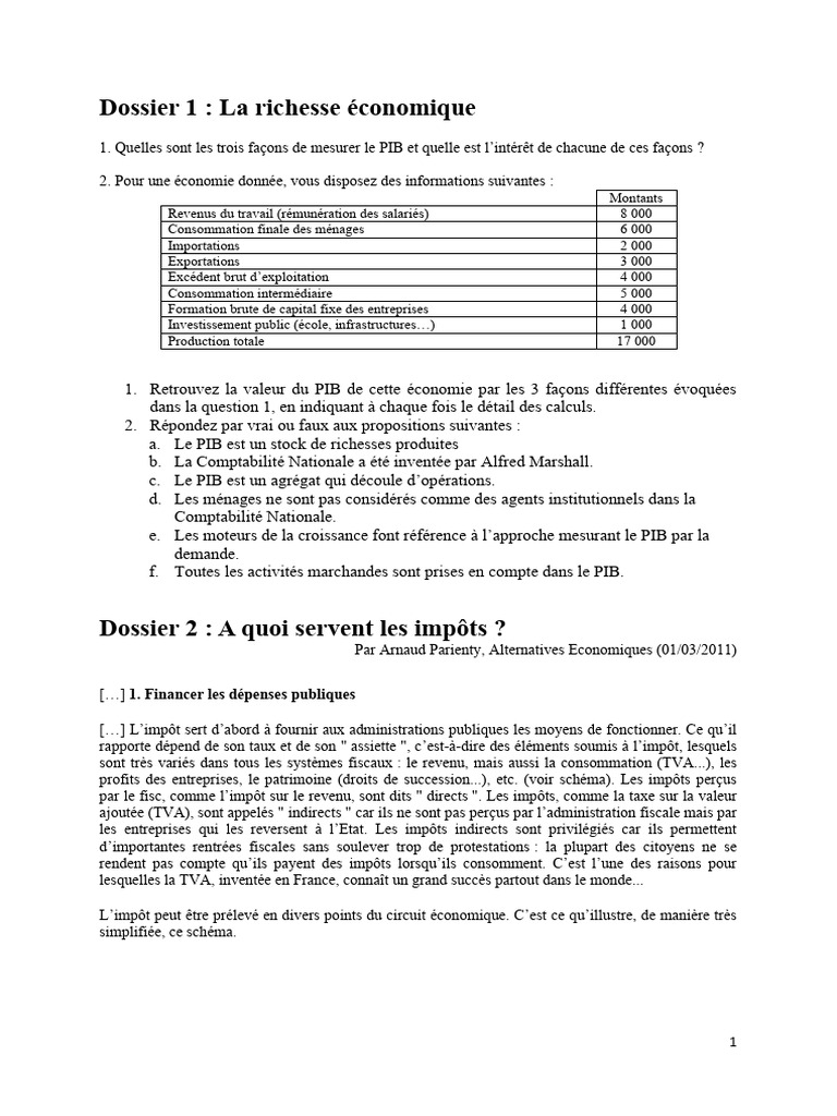 Mesurer le PIB et comprendre les impôts | PDF | Impôts | Produit ...