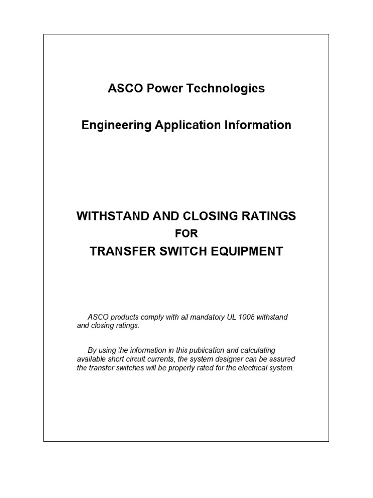 ASCO Transfer Switch Ratings Guide | PDF | Fuse (Electrical) | Switch