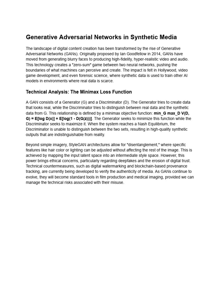 Generative Adversarial Networks in Synthetic Media | PDF