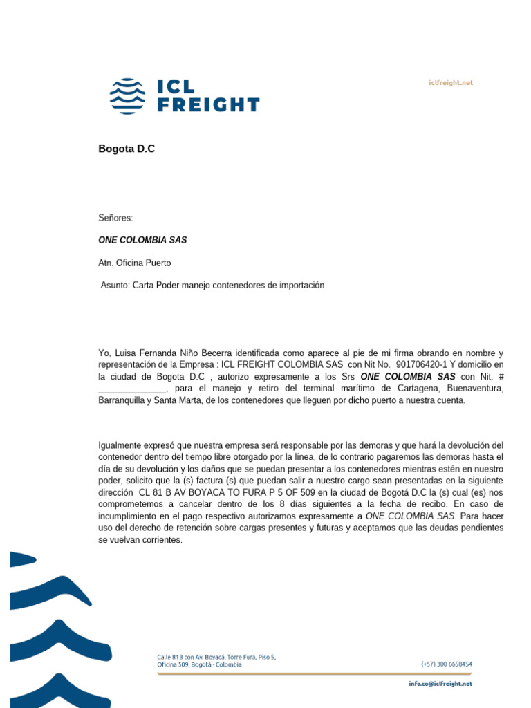 Carta Poder para Manejo de Contenedores | PDF