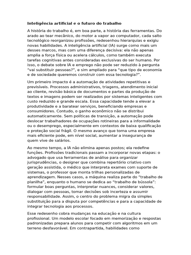 Inteligência Artificial e o Futuro Do Trabalho | PDF | Inteligência ...