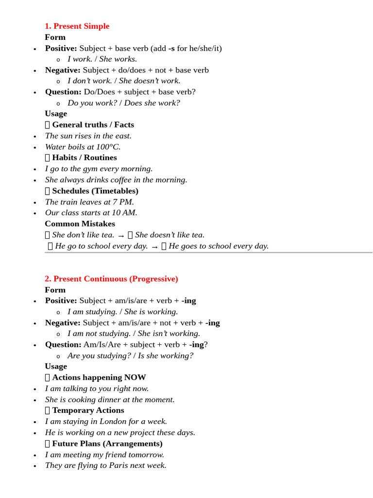 English Tenses: Forms and Exercises | PDF | Perfect (Grammar) | Verb