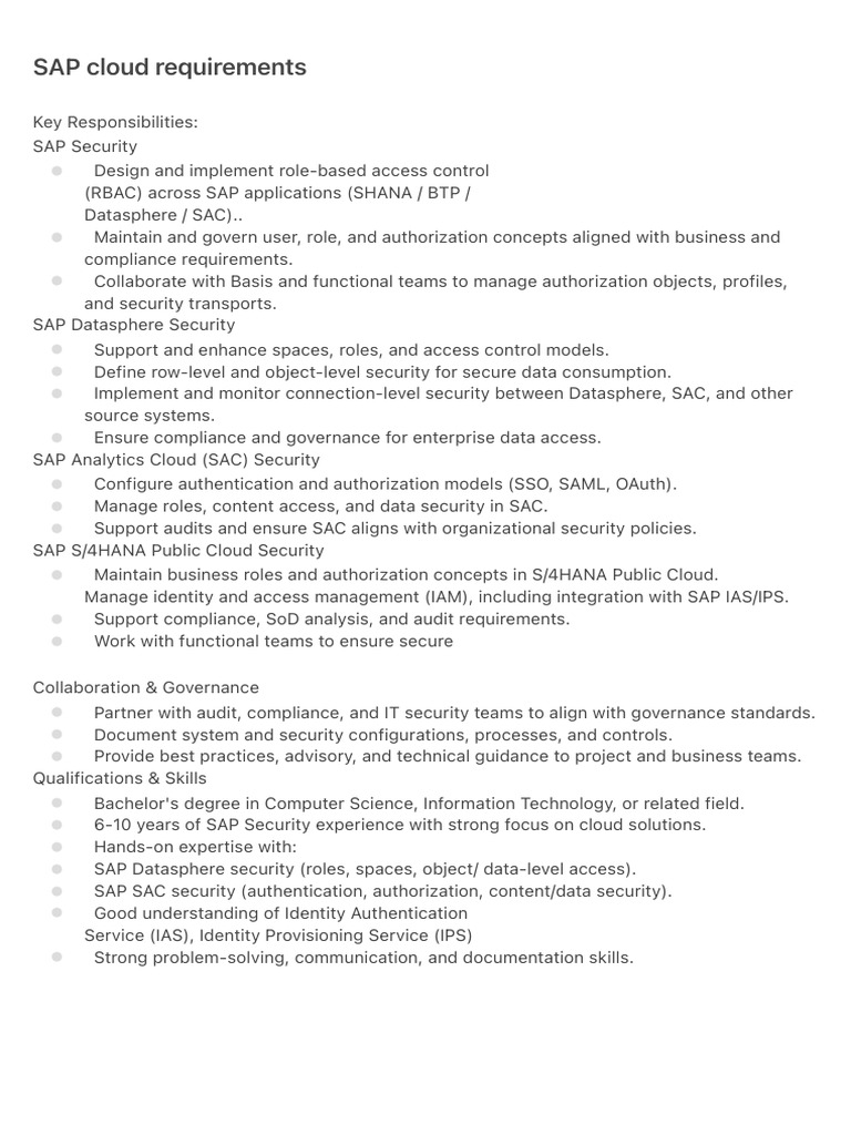 SAP Cloud Security Roles & Responsibilities | PDF