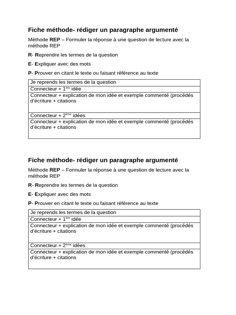 Méthode REP pour un paragraphe argumenté | PDF